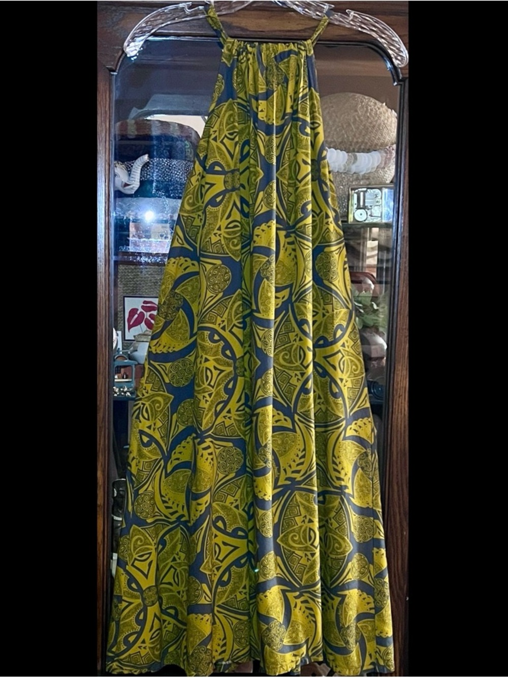 Manuhealii Mustard and Smoke Halter midi Dress